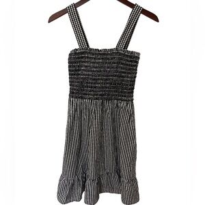 LOFT Women’s XS Black White Gingham Smocked Mini Dress NWT